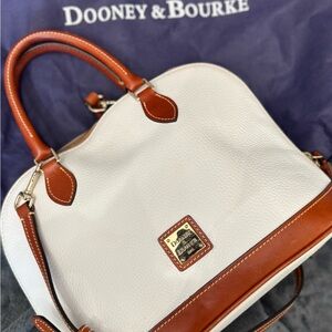 Dooney & Bourke Cream Leather Satchel with Brown Trim